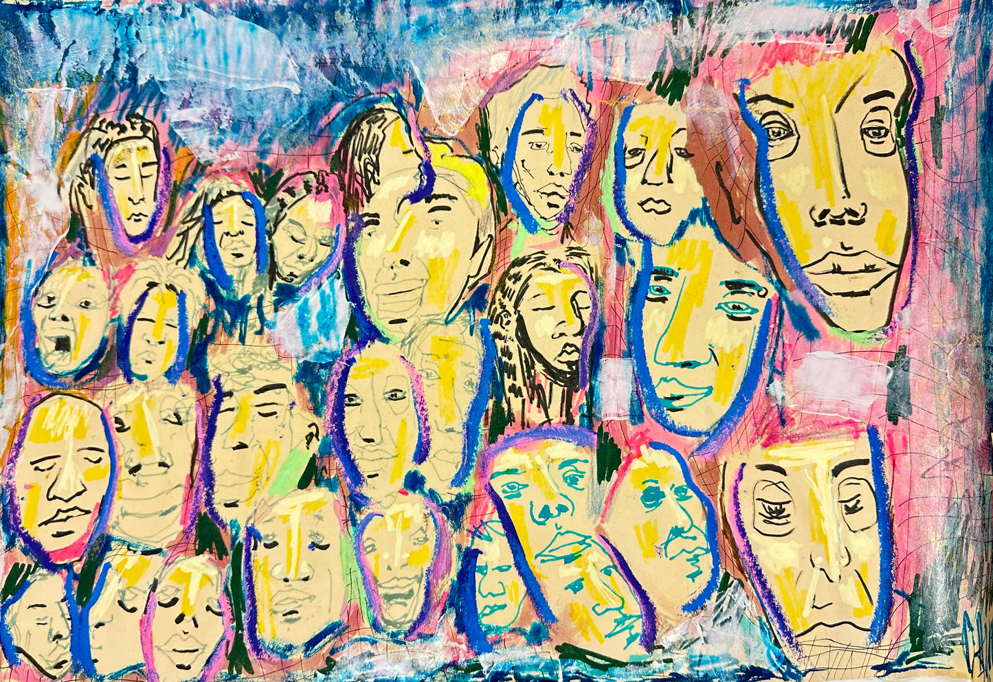 Dream of faces on wrinkled paper